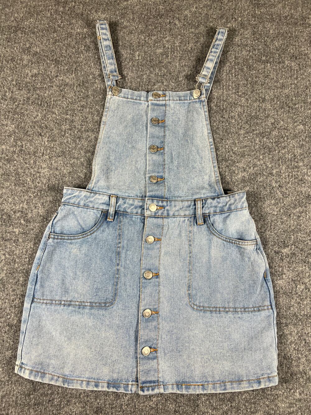 PacSun Denim Overall Dress Small Light Wash Button Front Mini Skirtall Pinafore